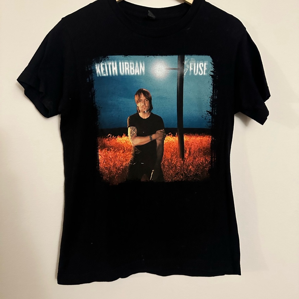 Black Graphic Tee with Blue and Orange Design